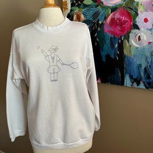 Marda Originals White Rhinestone Tennis Girl Sweatshirt Size Medium